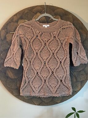 Roz & Ali Crocheted 3/4 Sleeve Sweater